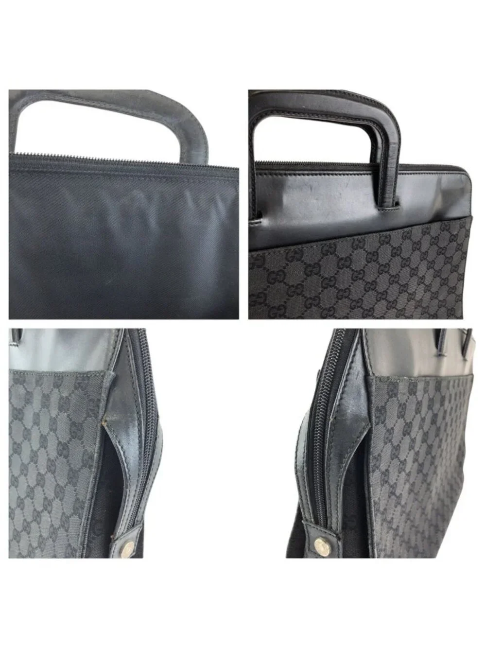 Gucci Black Silver GG Canvas Leather Business Briefcase